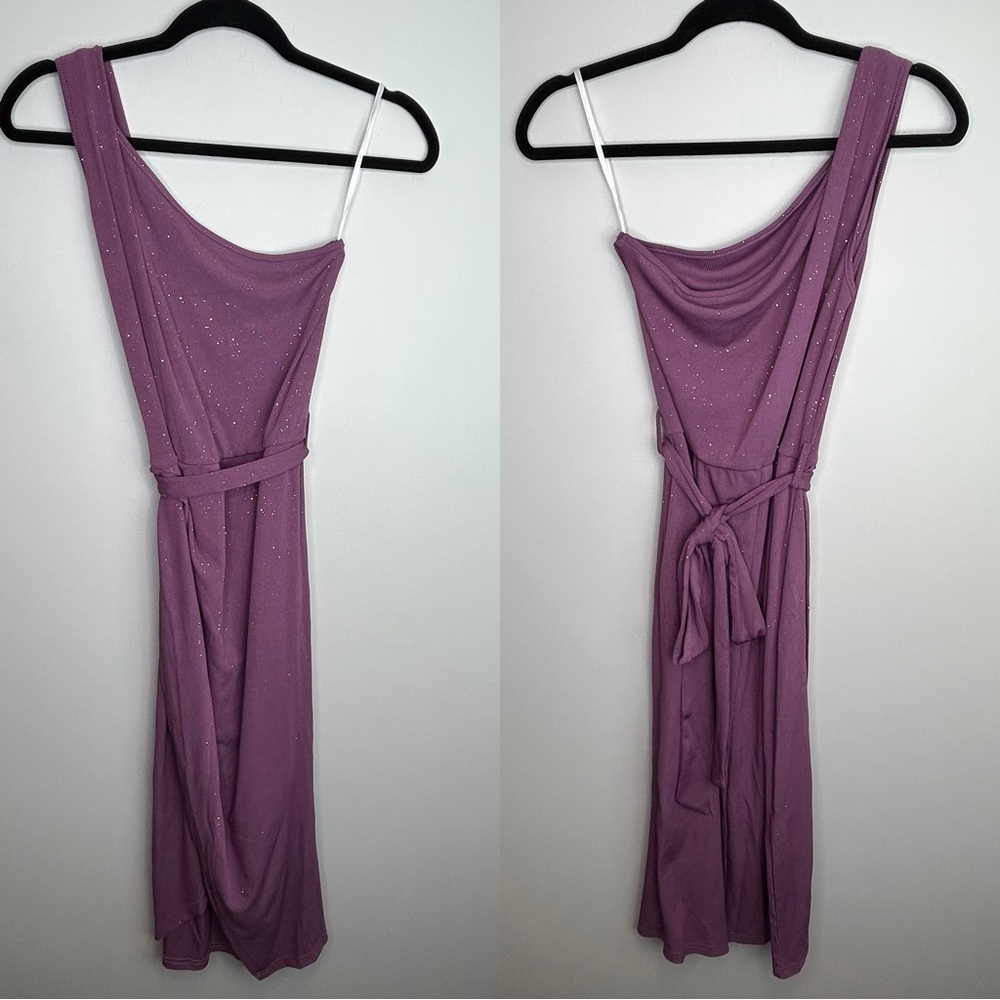 One shoulder purple sparkle midi‎ dress size large